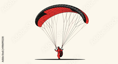 Red Paraglider Ascending Against A Neutral Background