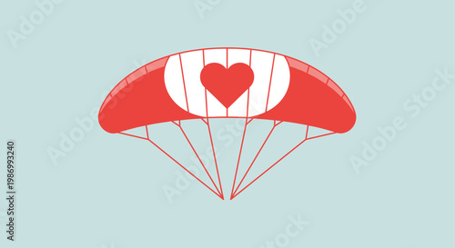 Red Parachute With Heart Symbol Descending