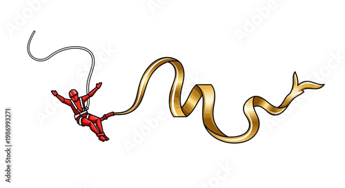 Red Jumper Suspended By Bungee Cord With Golden Ribbon