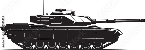 Military tank, black, vector illustration, combat vehicle, warfare