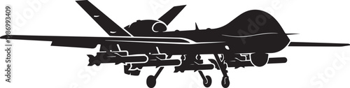 Military drone, black silhouette, aircraft vector, combat UAV