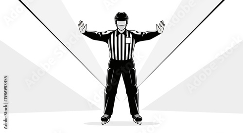 Referee Making Penalty Signal in Black And White Sport Illustration