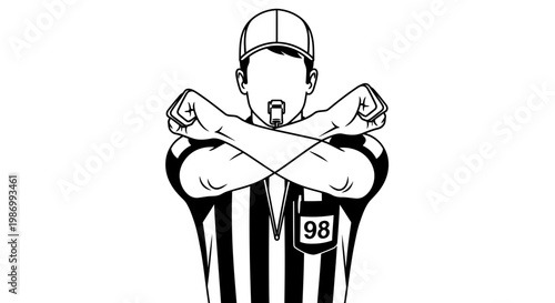 Referee Signal For Penalty Or Disqualification Making An X Shape With Arms