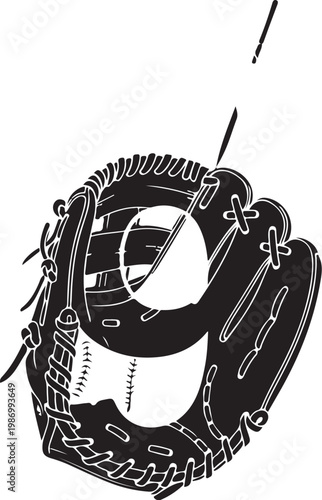 Black baseball glove, leather sports equipment, athletic gear, baseball catcher mitt