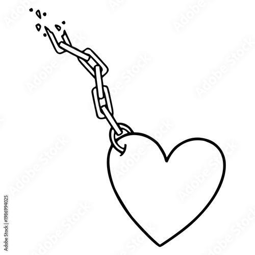 concept of trapped love or freedom heart and chain outline