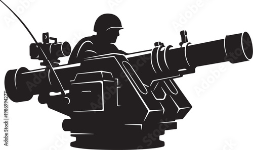 Military gun, soldier, combat, weapon, machine gun, silhouette, black, vector