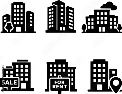 Real estate and building icons set. Vector