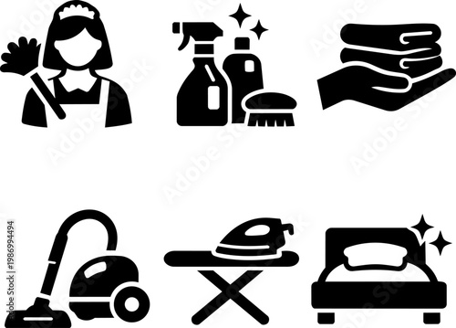Cleaning service icons set. Vector