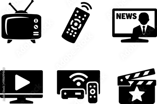 Media entertainment icons television streaming news isolated on white background
