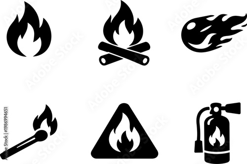 Fire danger icons flame warning hazard
