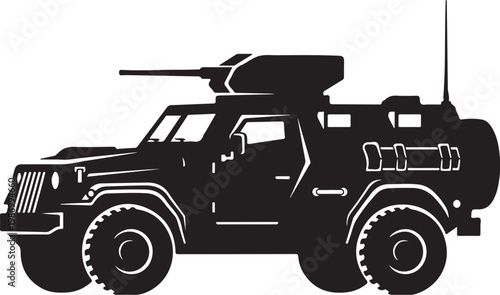 Military truck, armored vehicle, combat transport, black silhouette
