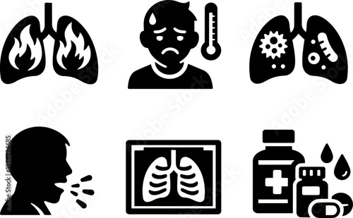 Lung disease icons infection cough medical
