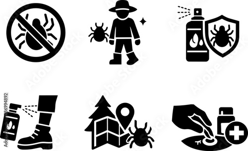 Insect protection icons spray repellent tick