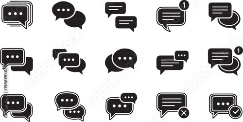 Chat Bubbles and Speech Icons in Black White