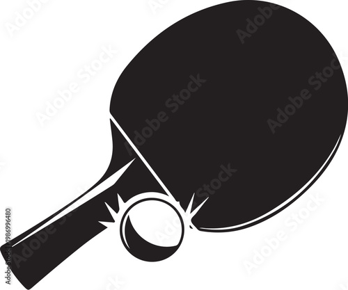 Black ping pong paddle, table tennis racket, sports icon, vector illustration