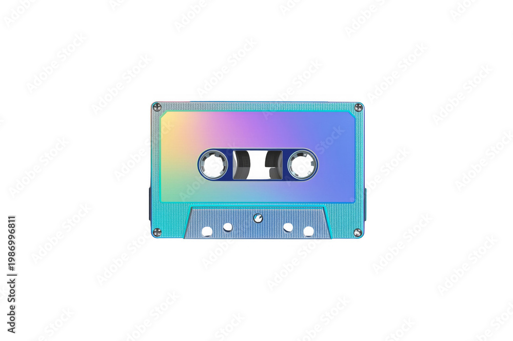 Obraz premium Colorful gradient compact cassette tape with transparent background