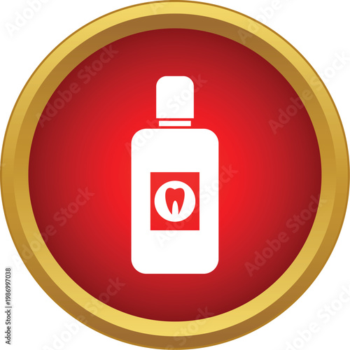 Mouthwash bottle with a tooth symbol representing dental care and oral hygiene