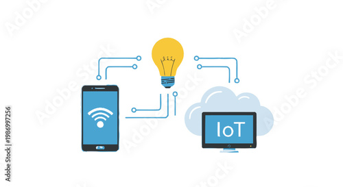 Connected devices and the internet of things concept illustration on white