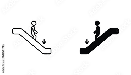 Escalator Down Symbol Commercial Transport Icon Set