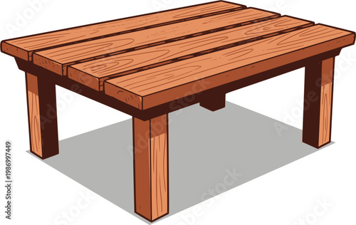 Cartoon wood table. Illustration of a cartoon funny wooden kitchen or garden table for creation of home interior scenes. Transparent EPS version.