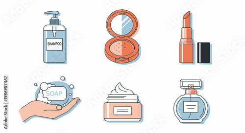 Cosmetics and personal care products illustration on white background