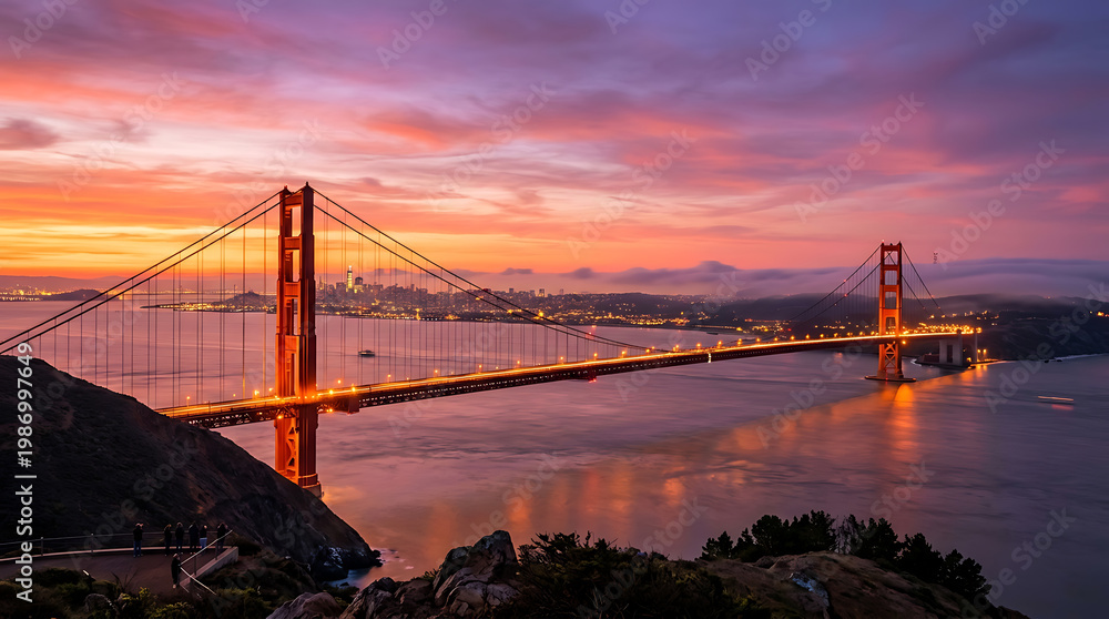 Fototapeta premium Golden Gate Bridge at Sunset with San Francisco Skyline