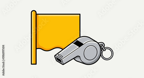 Referee Yellow Flag And Whistle Icons For Sports Officials