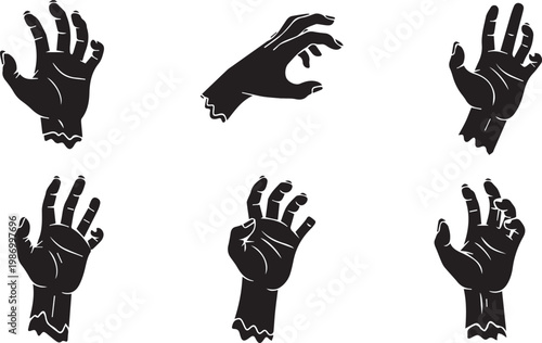 Zombie Hands Silhouette Icon Set for Halloween Horror Design