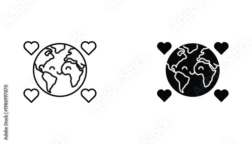 Earth Hearts Planet Love Icon Global Care Symbol