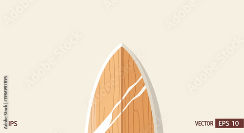 Retro Wooden Surfboard With White Stripes Minimalist Design