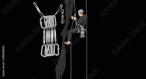 Rock Climbing Safety Gear And Climber Illustration Descending Safely