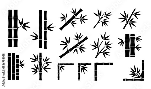 Black and White Bamboo Silhouette Set Minimal Botanical Vector Collection
