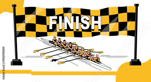 Rowing Crew Reaches Finish Line Under Chequered Flag