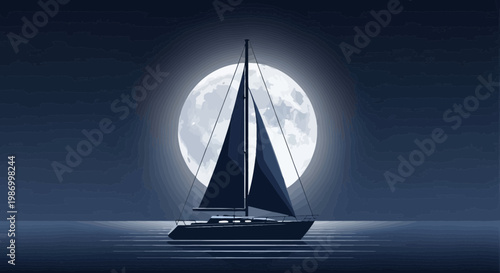 Sailboat Under The Moonlit Night Sky