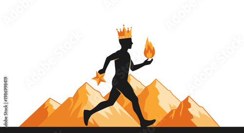 Royalty Ascends Peaks Holding Star And Flame Symbolizing Ambition