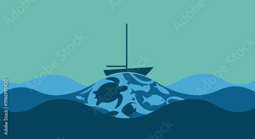 Sailing Over A Flourishing Ocean Ecosystem With Marine Life