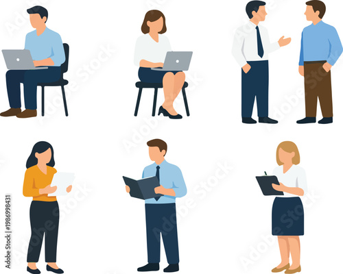 Office Workers Icons Collection for Professional Business Teams and Workplace Diversity Flat Vector Illustration
