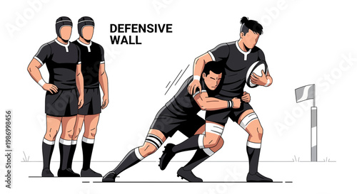 Rugby Action Defensive Wall Dynamic Sports Illustration