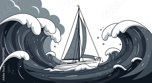 Sailing Through Stormy Seas A Yacht Navigates Choppy Waters
