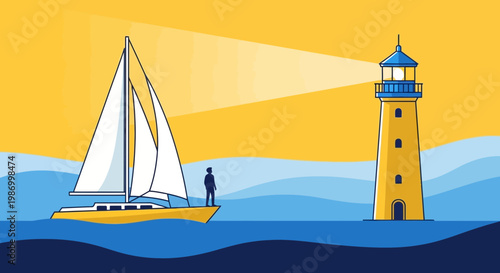 Sailing Towards A Guiding Light Over Ocean Waves