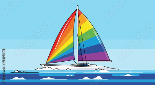 Sailing Towards a Vibrant Horizon A Yacht With Rainbow Sails
