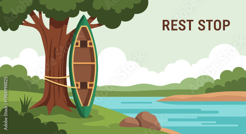 Serene Riverside Canoe Rest Stop Scenic Nature Landscape