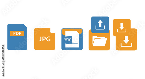Digital file formats and upload download icons vector illustration