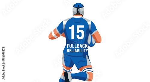 Rugby Player Fullback Showing Reliability on White Background