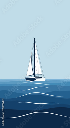 Serene Sailboat Gliding On Calm Ocean Waters Under A Clear Sky