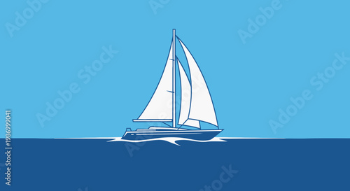 Serene Sailboat Gliding Across Deep Blue Waters Vector Graphic