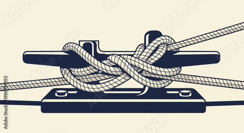 Secure Mooring Cleat With Nautical Rope Knot