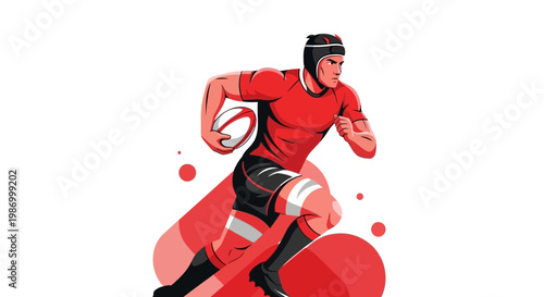 Rugby Player Sprinting With Ball in Red Uniform Dynamic Action Illustration