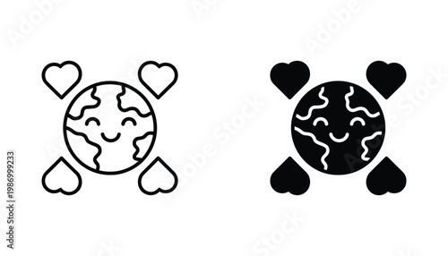 Earth Happy Planet Hearts Icon Loving World Care Symbol