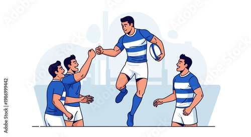 Rugby Team Celebrating Victory With Fist Bump Success Together